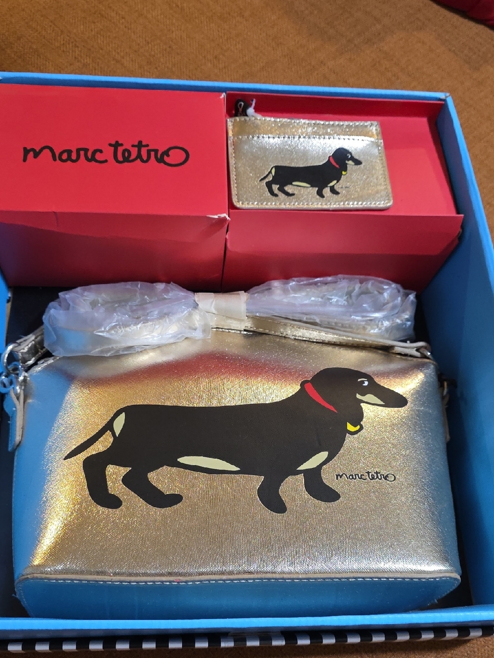 Marc Tetro Metallic Gold Dachshund Crossbody Bag